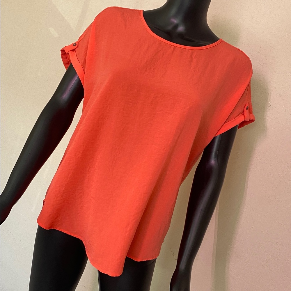 Maurices Bright Coral Roll-Sleeve Blouse